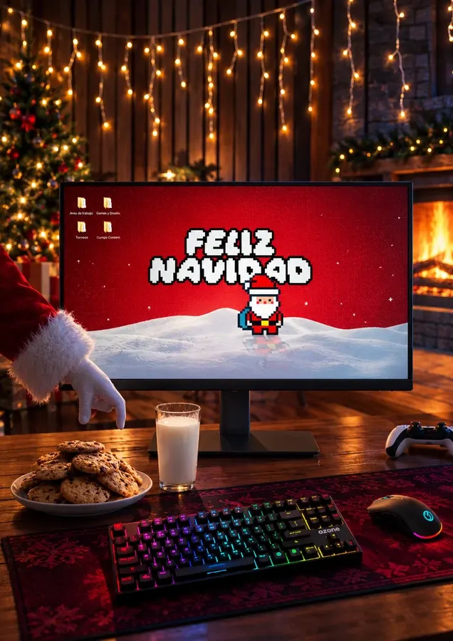 Navidad Pixel en el Escritorio Gamer — Carteles